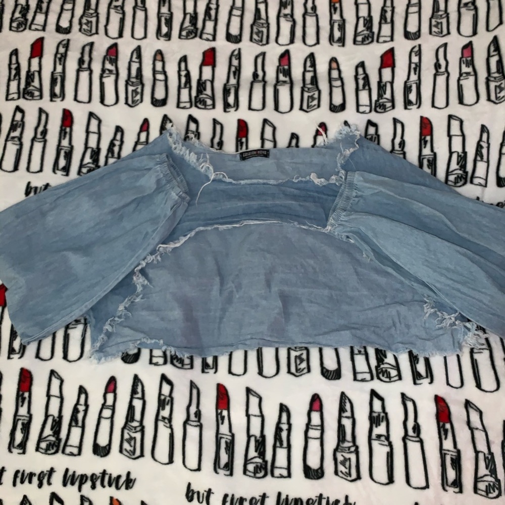 Long sleeve blue jean cover top